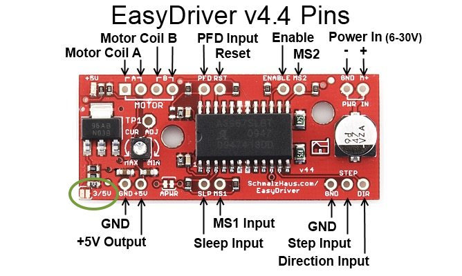 photograph of the EasyDriver stepper motor driver board