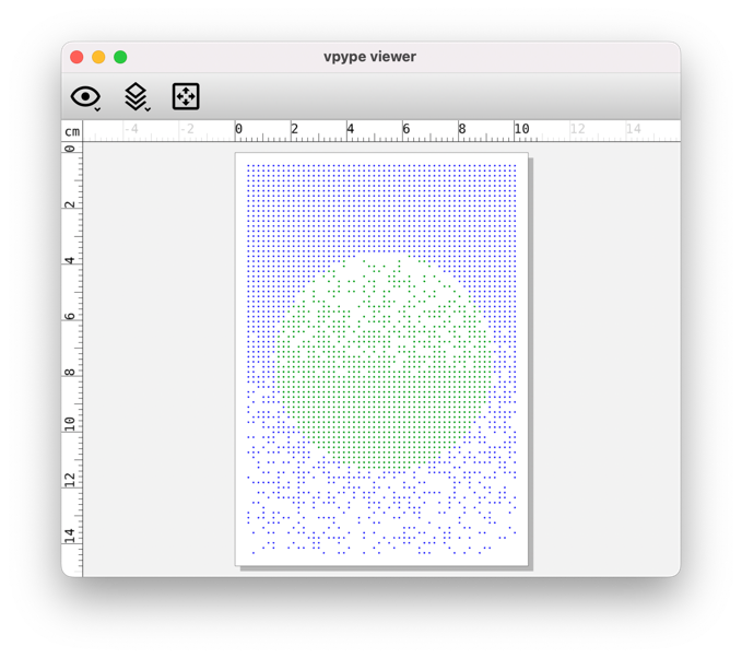 *vpype* viewer display a SVGs containing many dots arranged in a circle