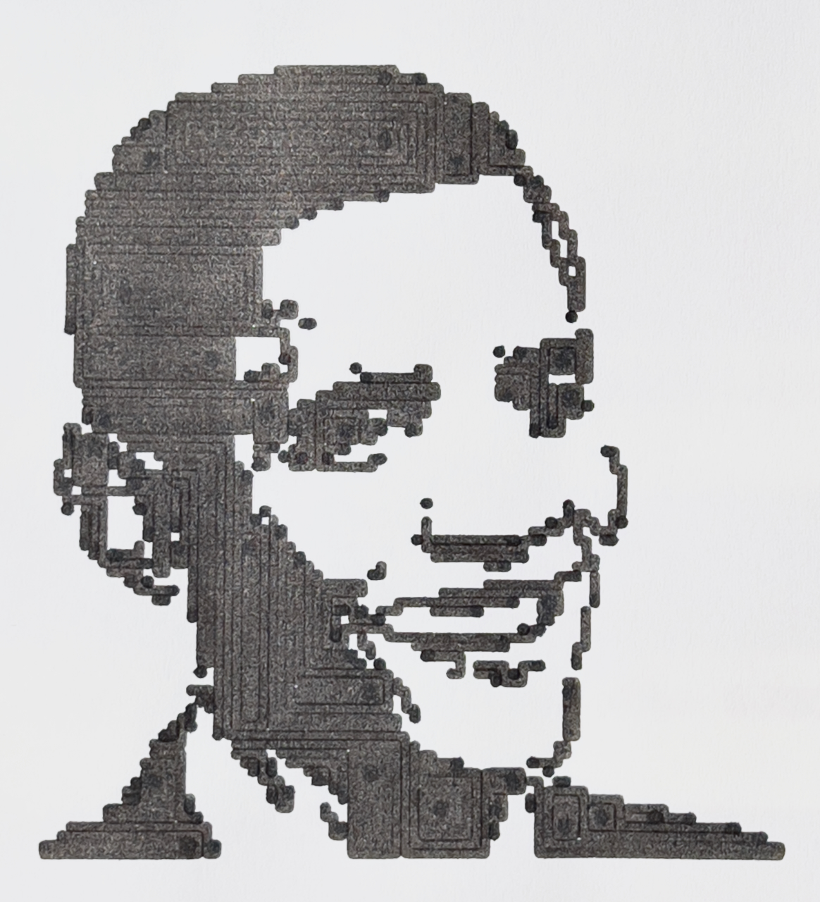 plotted obama pixelart with visibly overlap between neighbouring lines