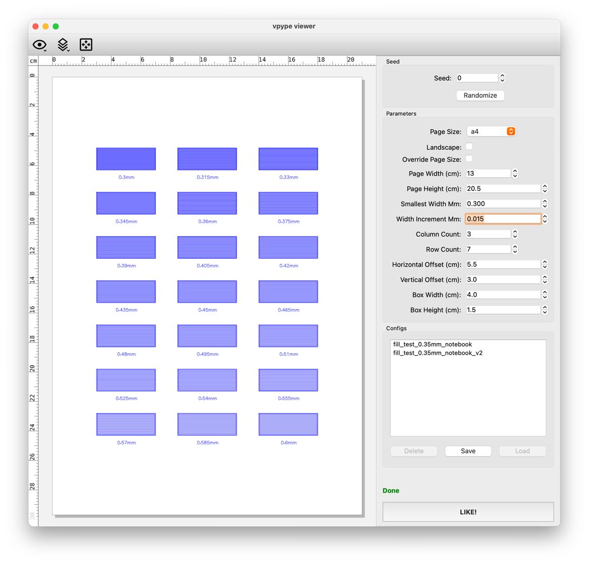 UI of a fill test pattern generator sketch made with vsketch